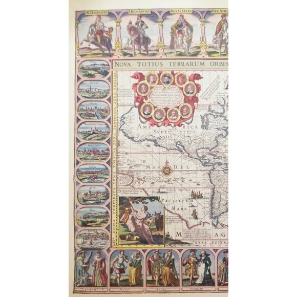 World Map by Jansson 1632 Mid Century Repro Donald Art Co 11"x14"Paper On Board - Picture 2 of 6